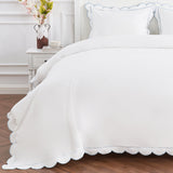 Scallop Frame Embroidered Cotton Percale Duvet Set-Duvet-Parc Decor