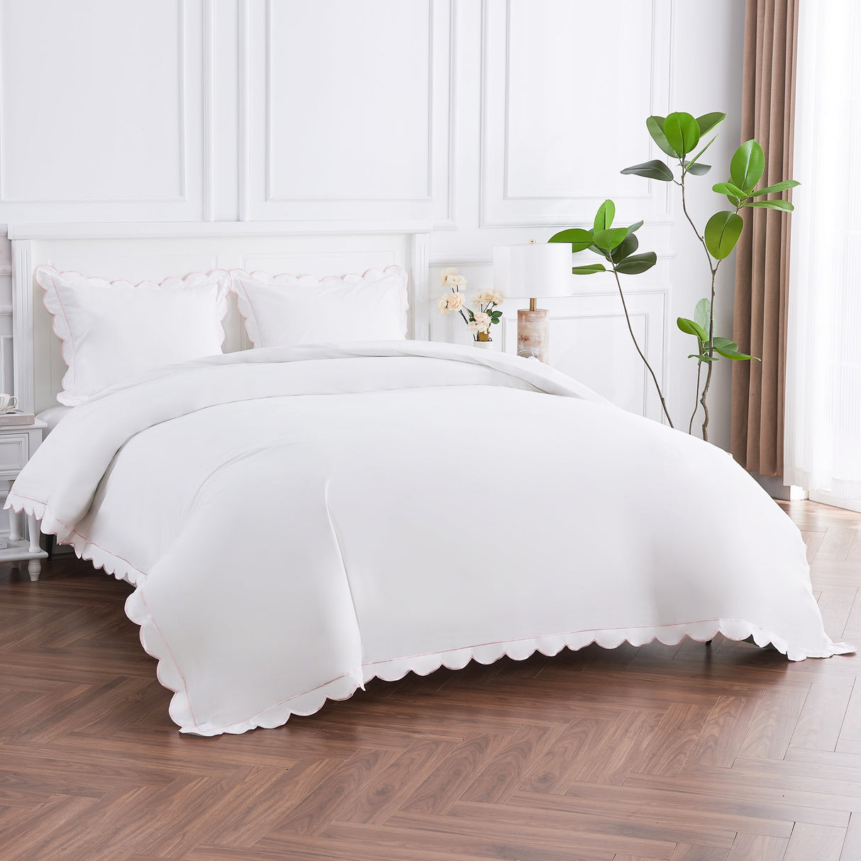 Scallop Frame Embroidered Cotton Percale Duvet Set-Duvet-Parc Decor