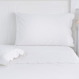 Scallop Frame Embroidered Cotton Percale Pillowcase Pair