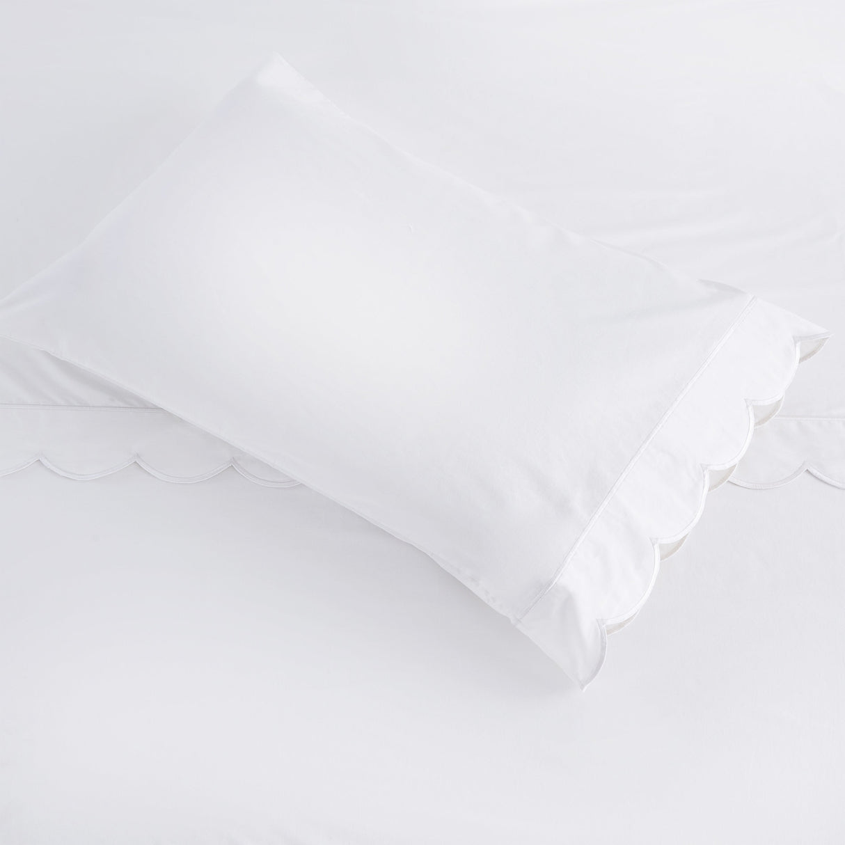 Scallop Frame Embroidered Cotton Percale Pillowcase Pair-Pillowcase-Parc Decor
