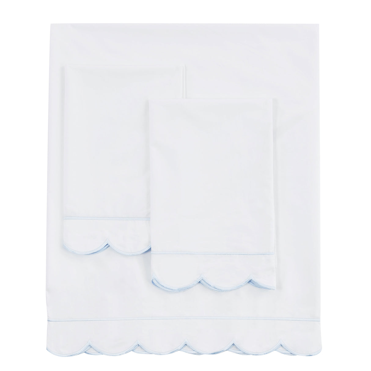Scallop Frame Embroidered Cotton Percale Sheet Set-Sheets-Parc Decor