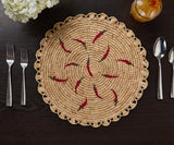 Scattered Chili Handwoven Raffia Round Placemat – Artisan Table Décor-table tops-Parc Decor