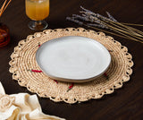 Scattered Chili Handwoven Raffia Round Placemat – Artisan Table Décor-table tops-Parc Decor