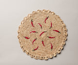 Scattered Chili Handwoven Raffia Round Placemat – Artisan Table Décor-table tops-Parc Decor