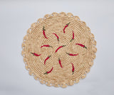 Scattered Chili Handwoven Raffia Round Placemat – Artisan Table Décor-table tops-Parc Decor
