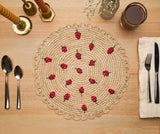 Scattered Strawberry Hand-Crocheted Raffia Palm Round Placemat-table tops-Parc Decor
