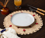 Scattered Strawberry Hand-Crocheted Raffia Palm Round Placemat-table tops-Parc Decor