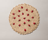 Scattered Strawberry Hand-Crocheted Raffia Palm Round Placemat-table tops-Parc Decor