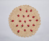 Scattered Strawberry Hand-Crocheted Raffia Palm Round Placemat-table tops-Parc Decor