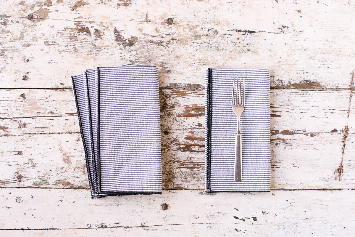 Seersucker Dinner Napkins, set of 4-Napkins-Parc Decor