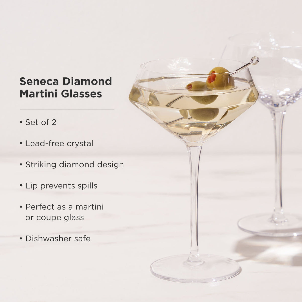 Seneca Diamond Crystal Martini Glasses Set of 2-product_type::stemmed_cocktail_glasses-Parc Decor