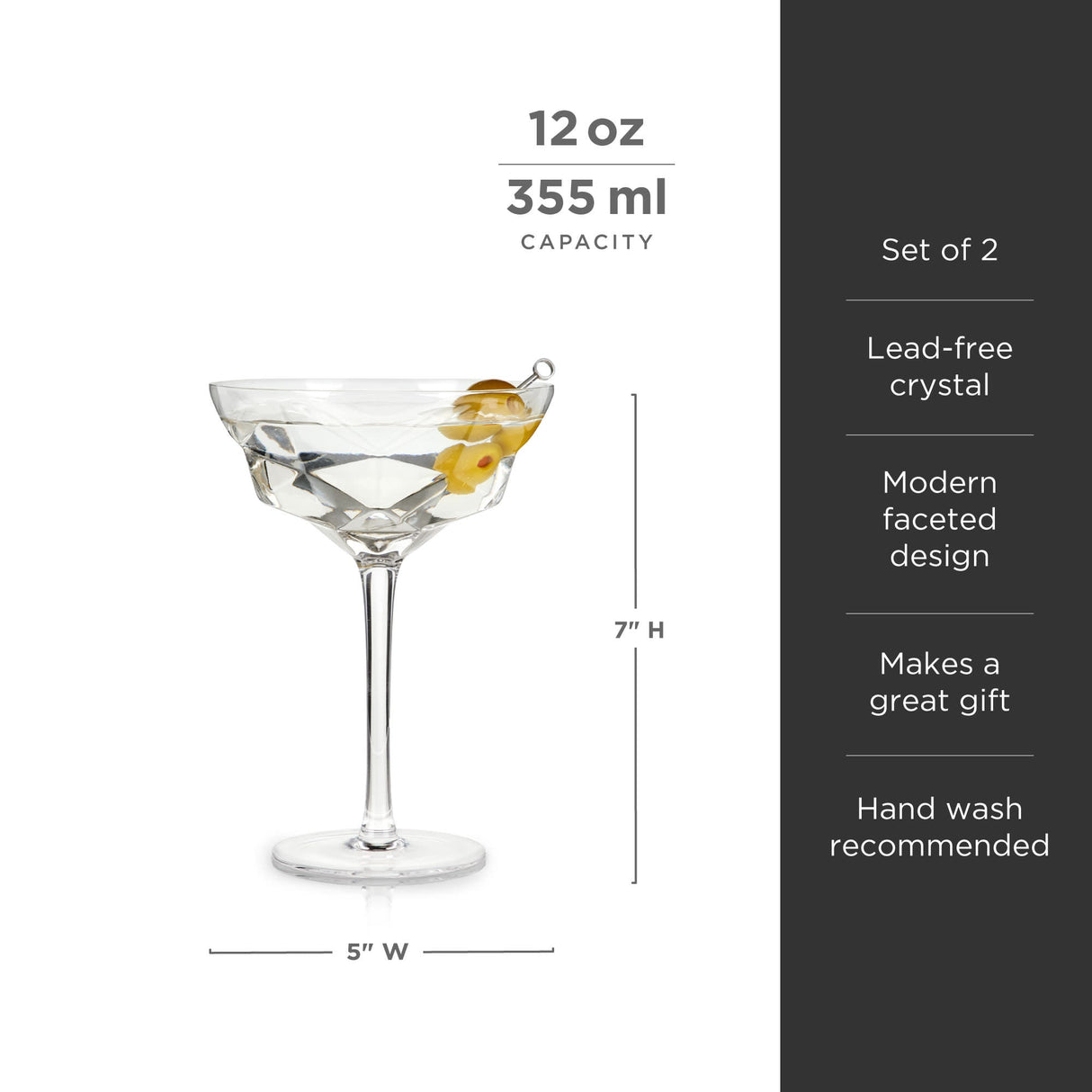 Seneca Faceted Crystal Martini Glasses Set of 2-product_type::stemmed_cocktail_glasses-Parc Decor
