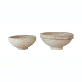 Set of 2 Found Decorative Paper Mâché Bowls – Aged White Finish-Bowls and Trays-Parc Decor