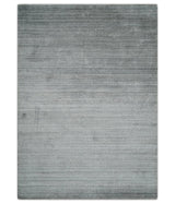 Shaded Silver Gray Scandinavian 5x7 Blended Bamboo Silk Flatwoven Area Rug, Dinning, Kids Rug | HL31-Area Rug-Parc Decor