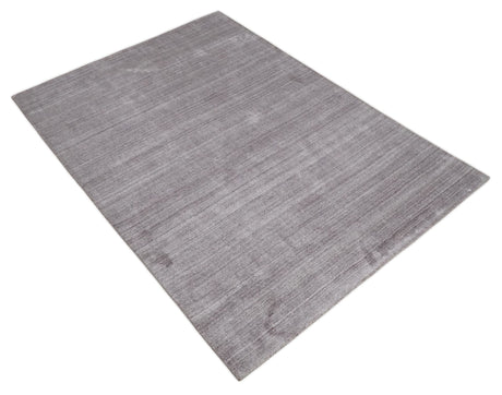 Shaded Solid Lavender purple 5x7 Blended bamboo Silk Hand Woven Area Rug