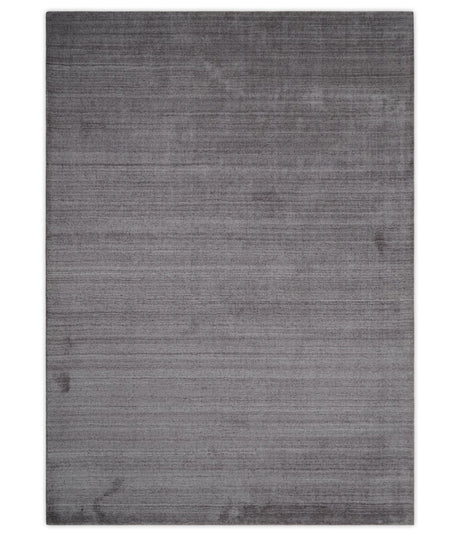 Shaded Solid Lavender purple 5x7 Blended bamboo Silk Hand Woven Area Rug