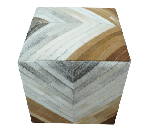 Shades of Gray and Brown Modern Stripes Design Genuine Leather Pouf-Pouf-Parc Decor