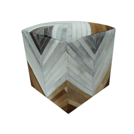 Shades of Gray and Brown Modern Stripes Design Genuine Leather Pouf-Pouf-Parc Decor