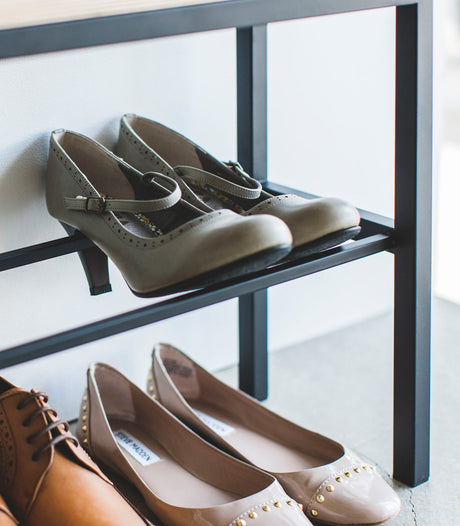 Shoe Organizer & Bench (18" H) - Steel + Wood-Shoe Rack-Parc Decor