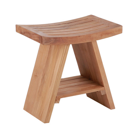 Siena Natural Teak Shower and Bath Stool with Curved Seat and Shelf-Stool-Parc Decor