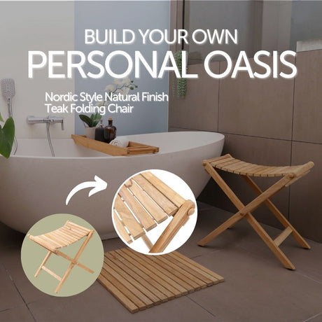 Sierra Natural Teak Outdoor Folding String Seat-Stool-Parc Decor