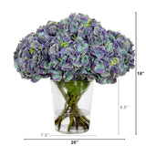 Signature Collection 18” Blooming Hydrangea Artificial Arrangement in Glass Vase-Arrangement-Parc Decor