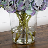 Signature Collection 18” Blooming Hydrangea Artificial Arrangement in Glass Vase-Arrangement-Parc Decor