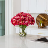 Signature Collection 18” Blooming Hydrangea Artificial Arrangement in Glass Vase-Arrangement-Parc Decor