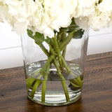 Signature Collection 18” Blooming Hydrangea Artificial Arrangement in Glass Vase-Arrangement-Parc Decor