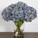 Signature Collection 18” Blooming Hydrangea Artificial Arrangement in Glass Vase-Arrangement-Parc Decor