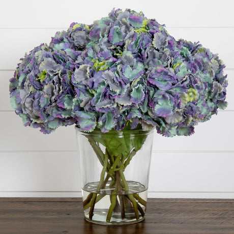 Signature Collection 18” Blooming Hydrangea Artificial Arrangement in Glass Vase-Arrangement-Parc Decor