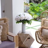 Signature Collection 20” Peony Artificial Arrangement in White Glass Vase-Arrangement-Parc Decor