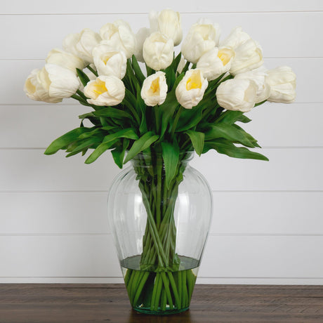 Signature Collection 24” Tulip Artificial Arrangement in Glass Vase-Arrangement-Parc Decor