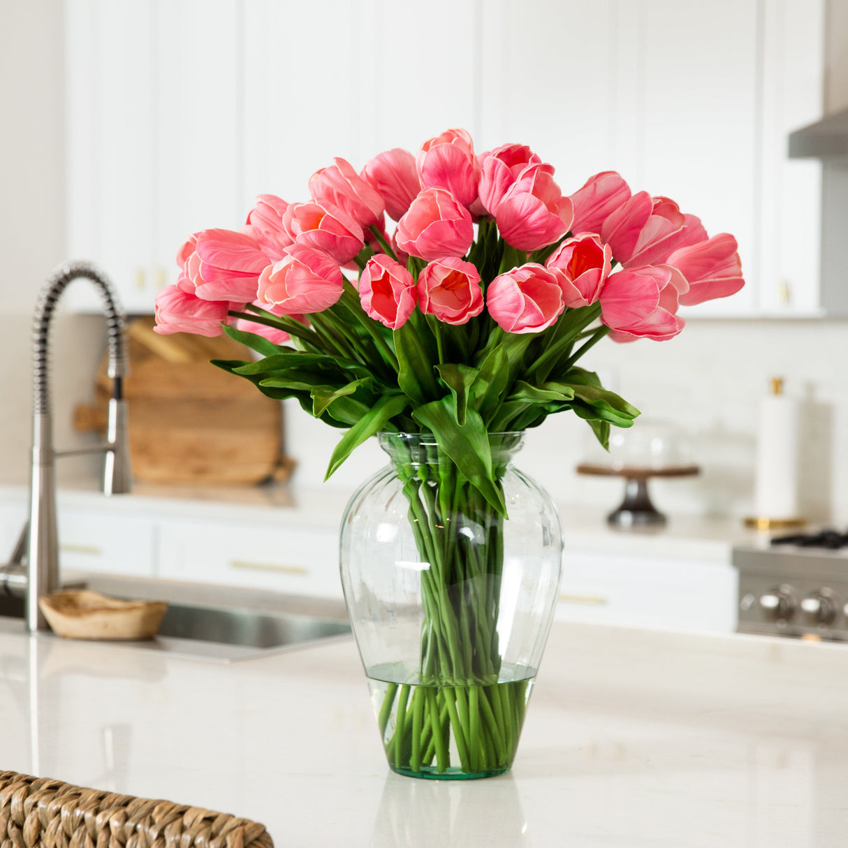 Signature Collection 24” Tulip Artificial Arrangement in Glass Vase-Arrangement-Parc Decor