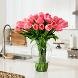 Signature Collection 24” Tulip Artificial Arrangement in Glass Vase-Arrangement-Parc Decor