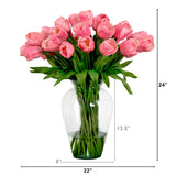 Signature Collection 24” Tulip Artificial Arrangement in Glass Vase-Arrangement-Parc Decor