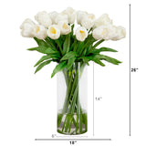 Signature Collection 26” Giant Tulip Artificial Arrangement in Glass Vase-Arrangement-Parc Decor