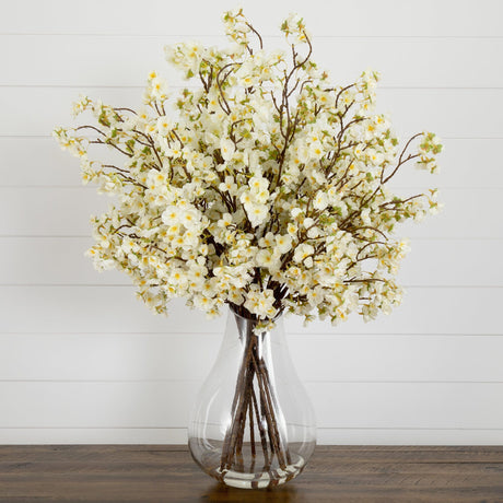 Signature Collection 27” Giant Cherry Blossom Artificial Arrangement in Glass Vase-Arrangement-Parc Decor