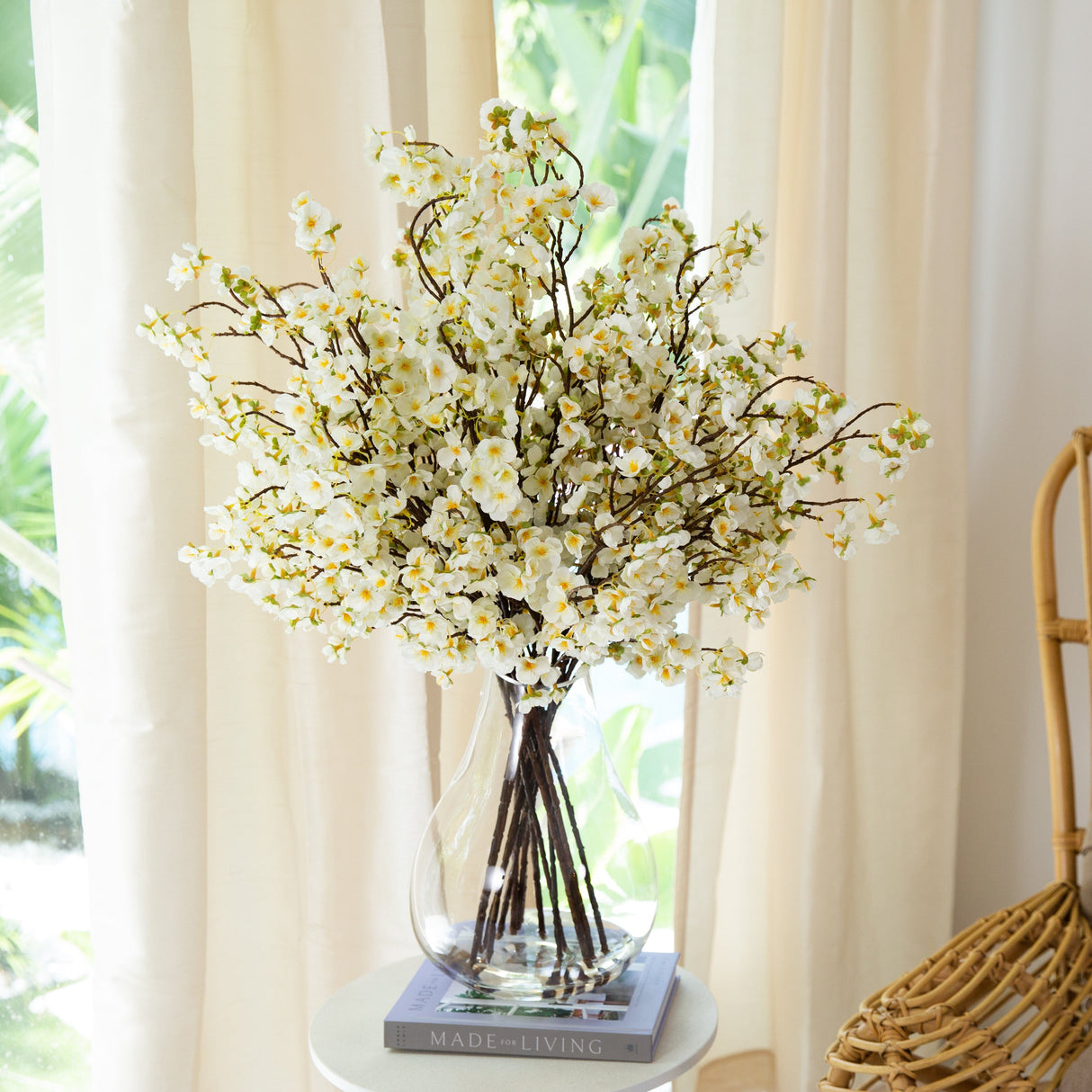 Signature Collection 27” Giant Cherry Blossom Artificial Arrangement in Glass Vase-Arrangement-Parc Decor