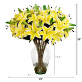 Signature Collection 29” Lily Artificial Arrangement in Glass Vase-Arrangement-Parc Decor
