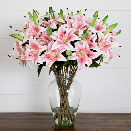 Signature Collection 29” Lily Artificial Arrangement in Glass Vase-Arrangement-Parc Decor