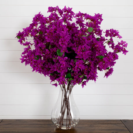 Signature Collection 41” Giant Bougainvillea Artificial Arrangement in Glass Vase-Arrangement-Parc Decor