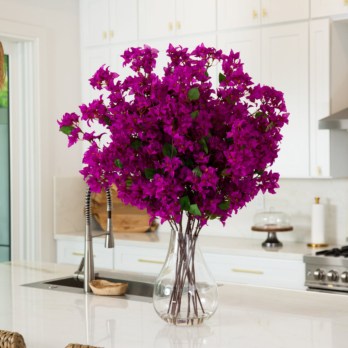 Signature Collection 41” Giant Bougainvillea Artificial Arrangement in Glass Vase-Arrangement-Parc Decor