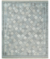 Silver and Beige Modern Geometrical Dhurrie Wool and Viscose Rug