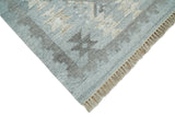 Silver and Beige Modern Geometrical Dhurrie Wool and Viscose Rug