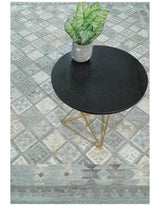 Silver and Beige Modern Geometrical Dhurrie Wool and Viscose Rug