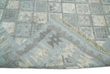 Silver and Beige Modern Geometrical Dhurrie Wool and Viscose Rug