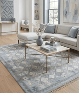 Silver and Beige Modern Geometrical Dhurrie Wool and Viscose Rug