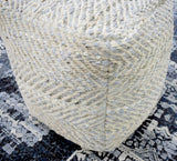 Silver and Beige Modern Leather and Chenille Pouf Ottoman, Chevron Design Pouf, Chair, Couch, Side Table, Foot Rest, Foot Stool, Side table | TRD104-Pouf-Parc Decor