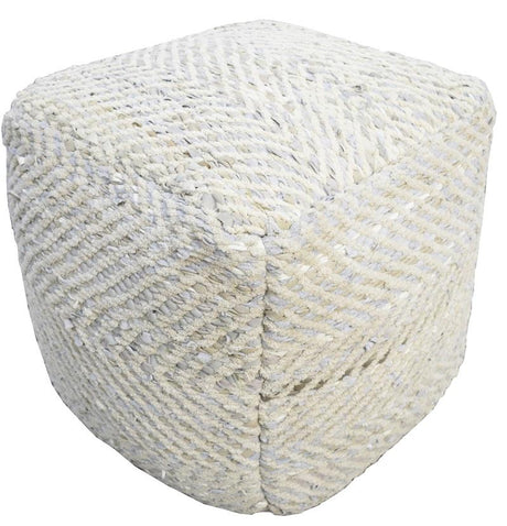 Silver and Beige Modern Leather and Chenille Pouf Ottoman, Chevron Design Pouf, Chair, Couch, Side Table, Foot Rest, Foot Stool, Side table | TRD104-Pouf-Parc Decor